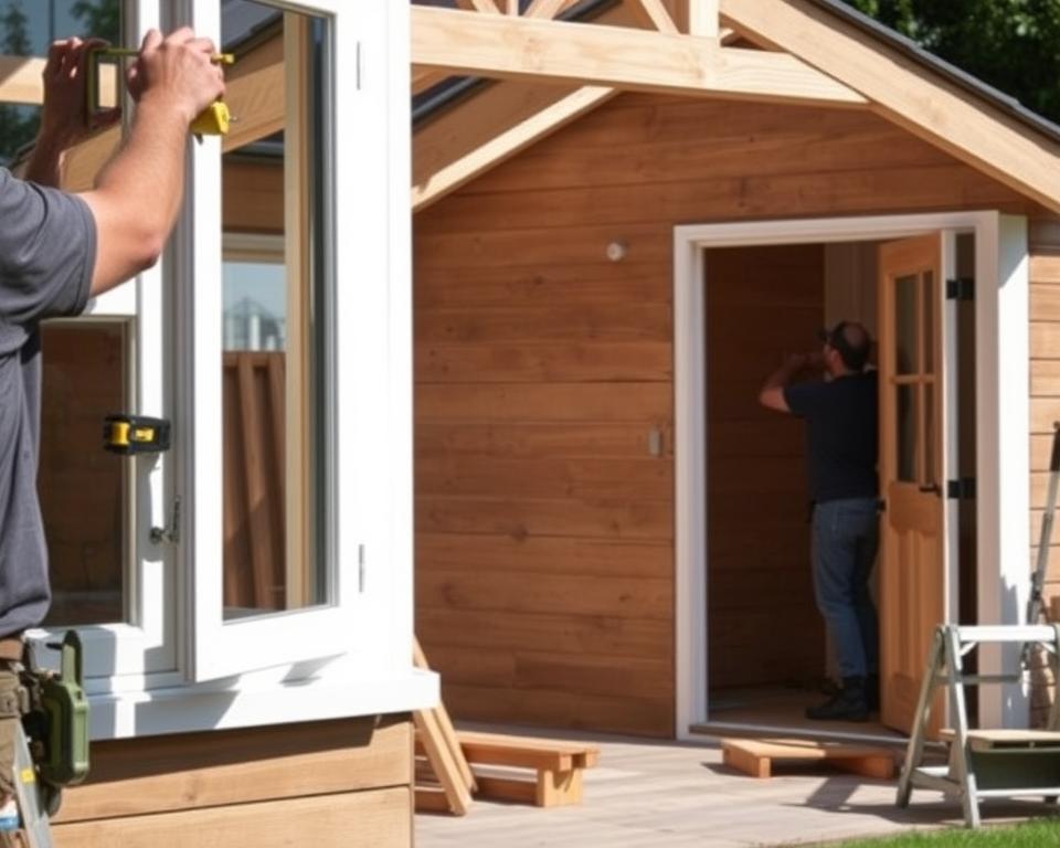 Fenstereinbau und Türmontage für Gartenhaus