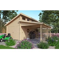 Fjordholz Holzgarage mit Carport Modell Morten 44