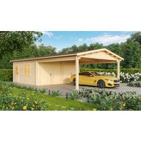 Fjordholz Doppelgarage aus Holz mit Carport Modell